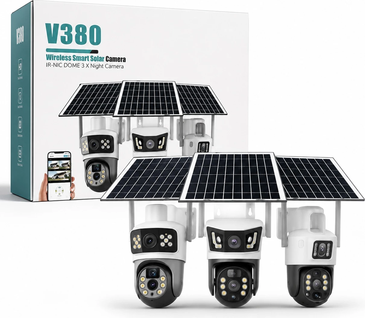 Sistem Kamerash Sigurie V380 Solar me Lente të Trefishta (PTZ)