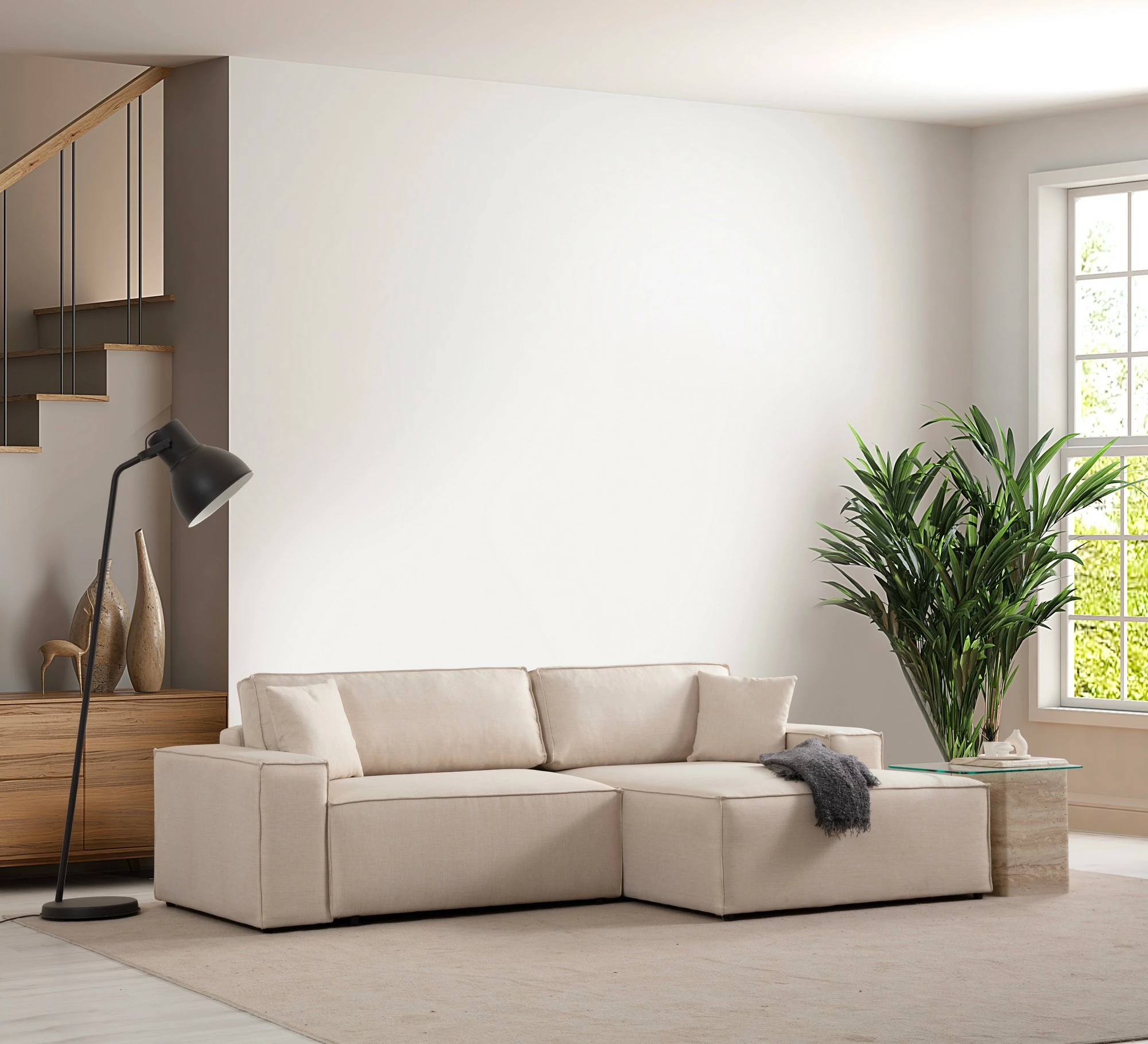 Kënd-sofë krevate Atelier del Sofa, kënd i djathtë, ngjyrë ecru