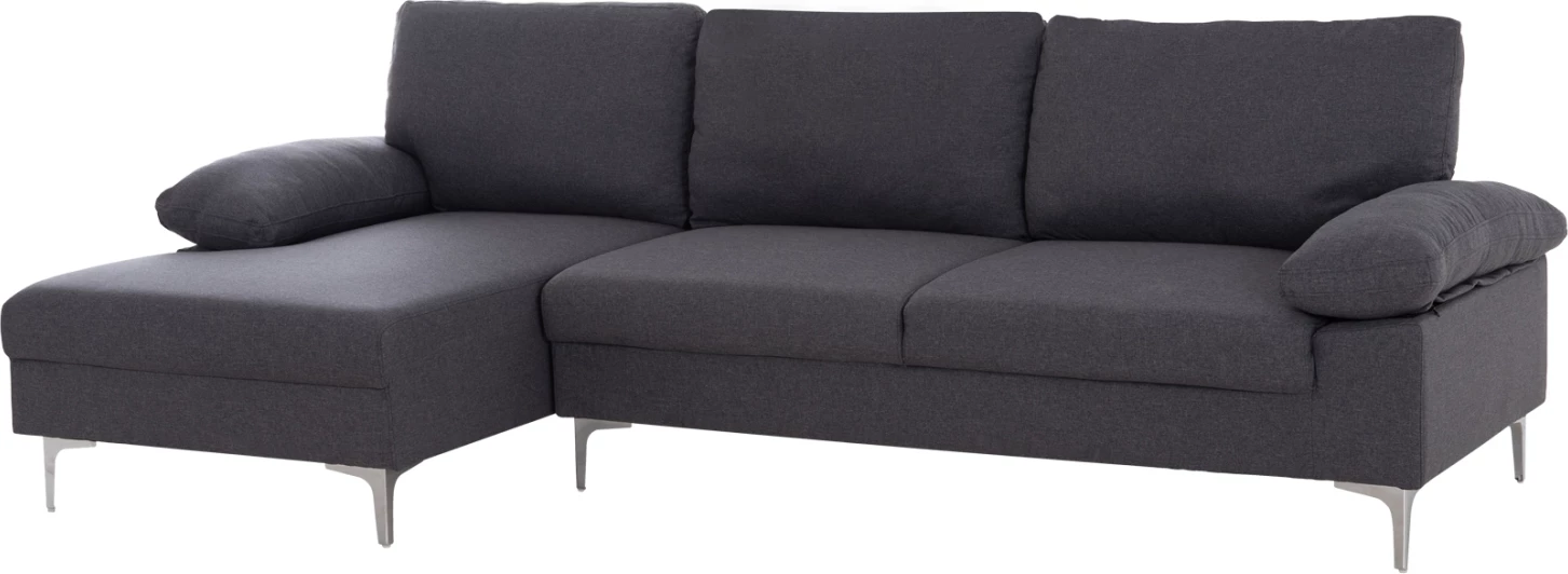 Këndare Anton, kënd i majtë, material gri, këmbë metalike, 263x133x85cm