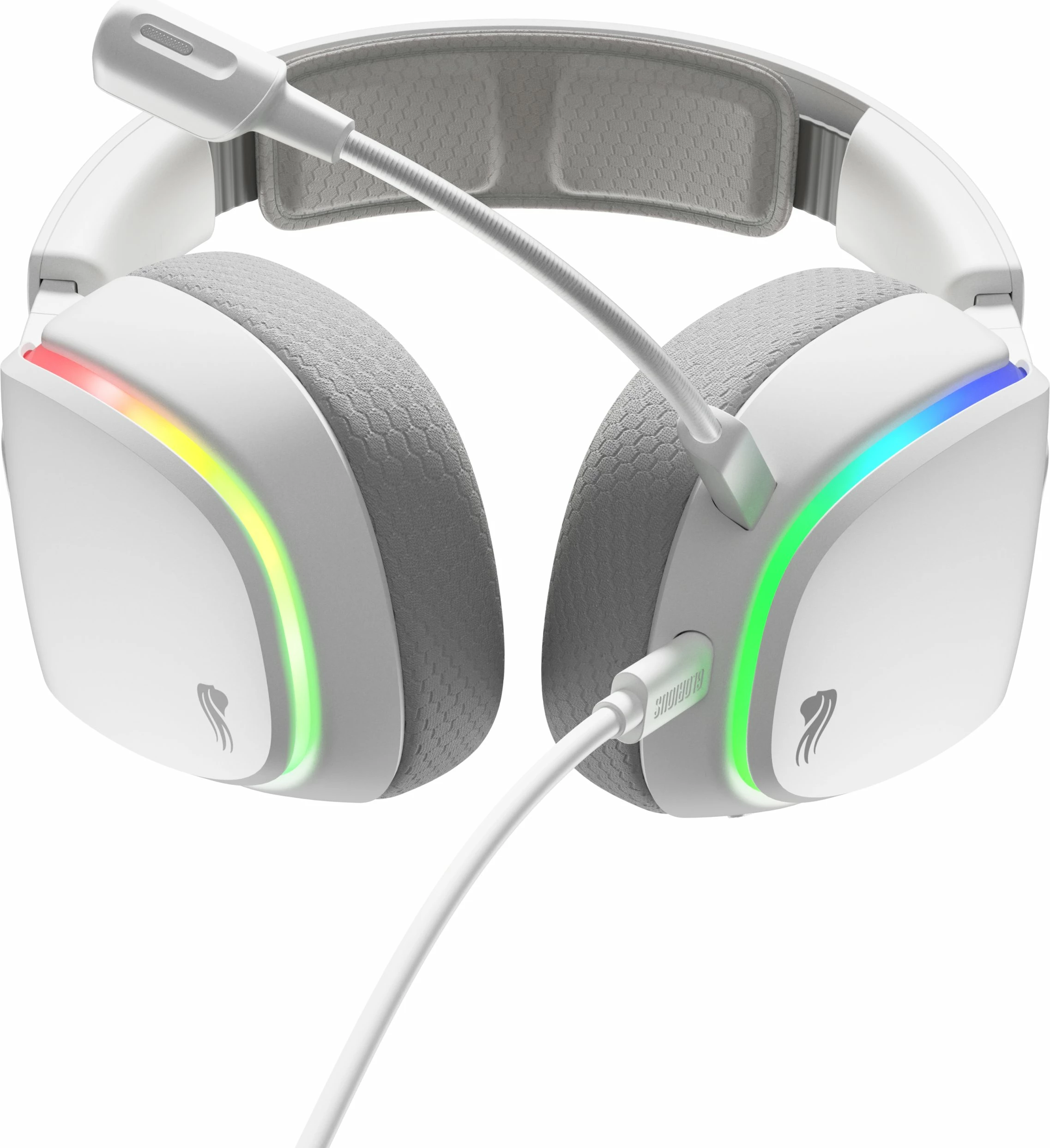 Kufje gaming Glorious GHS Eternal RGB, me mikrofon të shkëputshëm, 40 mm, me kabllo 3.5 mm/USB-C, të bardha
