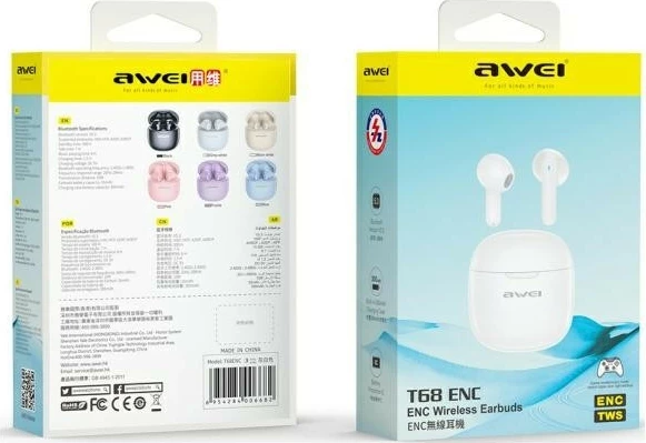Kufje pa tela AWEI T68, Bluetooth 5.3, ENC, të bardha