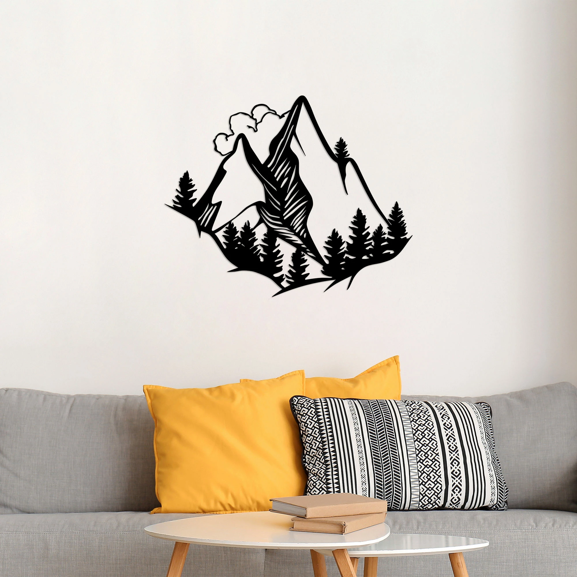 Aksesor dekorativ metalik për mur, pamje mali, Wallity, 57x70cm