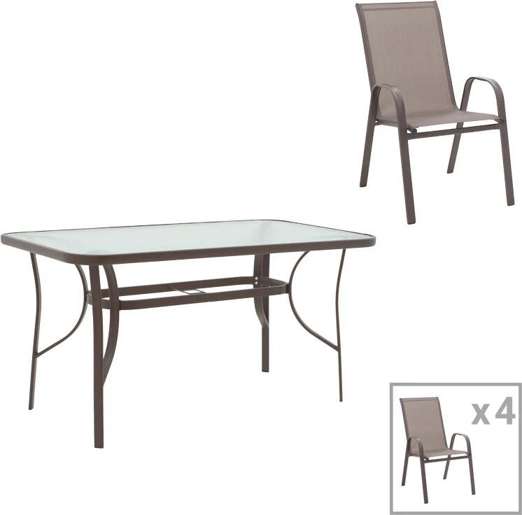 Tavolinë me karrige për terasë Ensure-Calan set 5 copë metal-tekstiline kafe