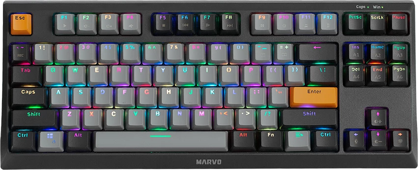 Tastierë mekanike Marvo KG980B TKL 87 taste, Hot-swap, RGB, Type-C, e zezë