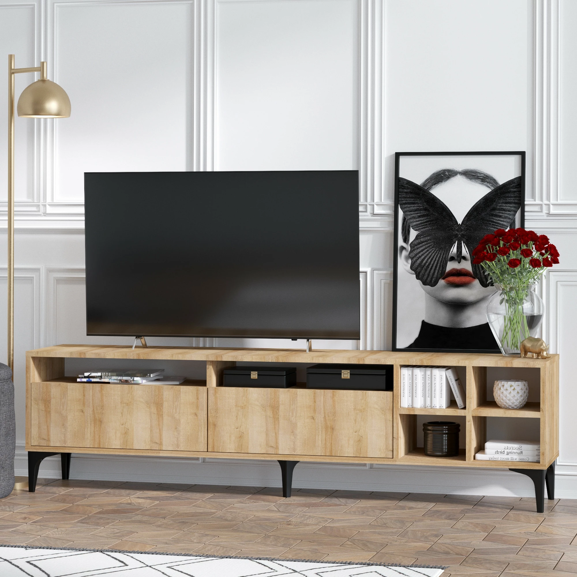Komodë TV Hanah Home, Eva, ngjyrë lisi