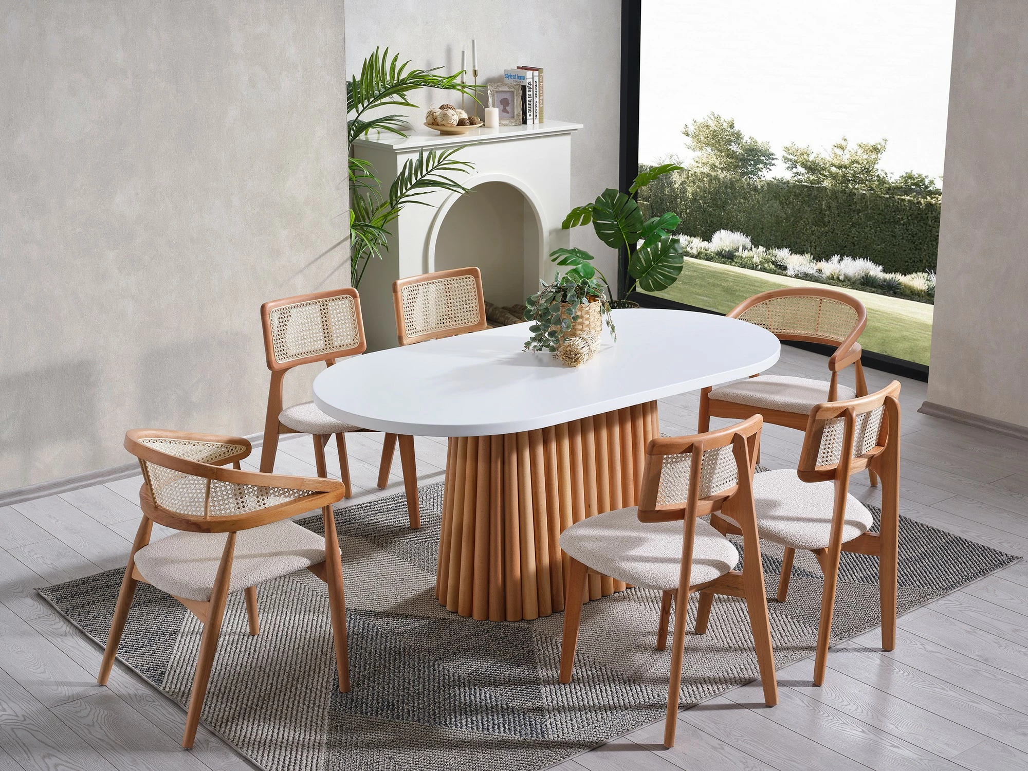 Tavolinë ngrënieje Skye Decor, Soho, e bardhë, natyrale