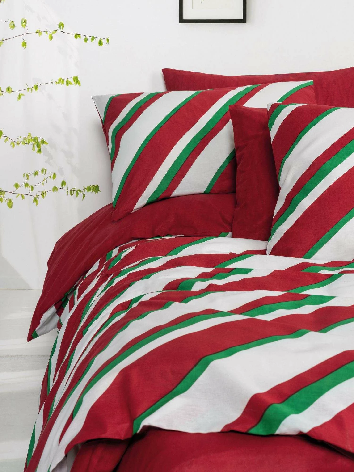 Set mbulesash për dyshek dopio, Ranforce, ngjyrë e kuqe, e bardhë dhe e gjelbër, L'Essentiel Linge de Maison, Merry