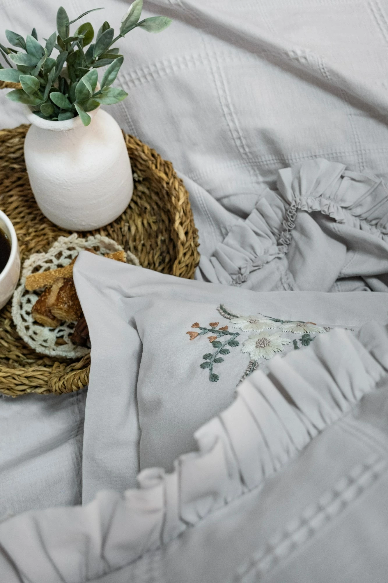 Set mbulesë dysheku dopio, Fiorella, ngjyrë gri e çelët