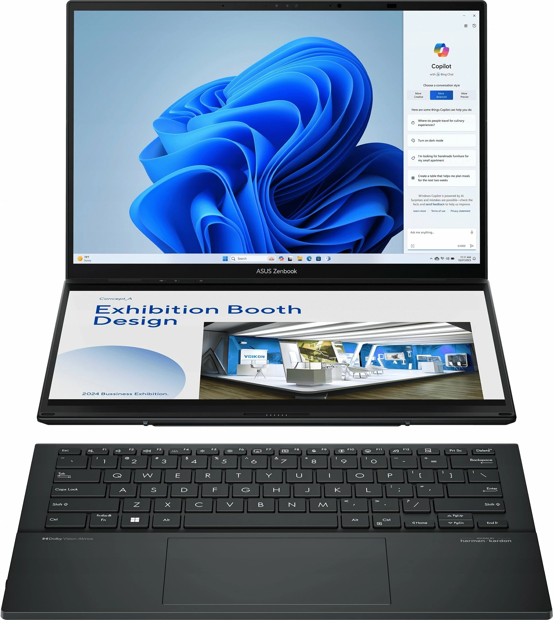 Laptop Asus Zenbook Duo OLED UX8406 (UX8406CA-QL121W), Core Ultra 7 255H, 32GB RAM, 1TB SSD, Windows 11, dual ekran 14\" OLED touch, i zi