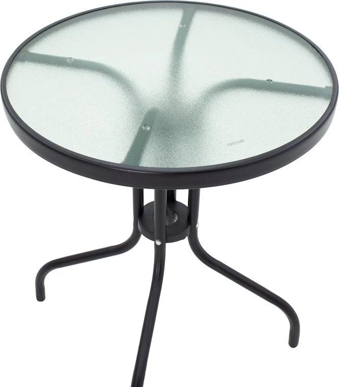 Tavolinë me karrige Sussie-Watson set prej 3 pjesësh metalike, ngjyrë e zezë-xham Φ60x70cm