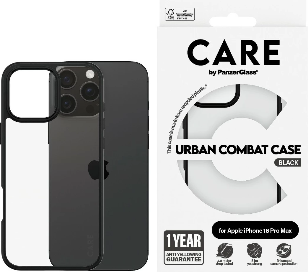 Mbështjellës PanzerGlass CARE Case Flagship Urban Combat për iPhone 16 Pro Max, transparent