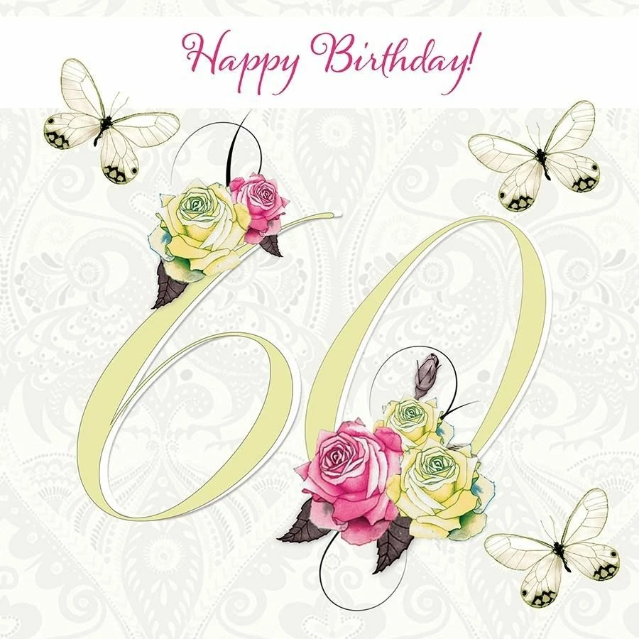 Kartolinë urimi Clear Creation Swarovski Square 60th Birthday, format katror, handmade me kristal Swarovski, me zarf, 1 copë
