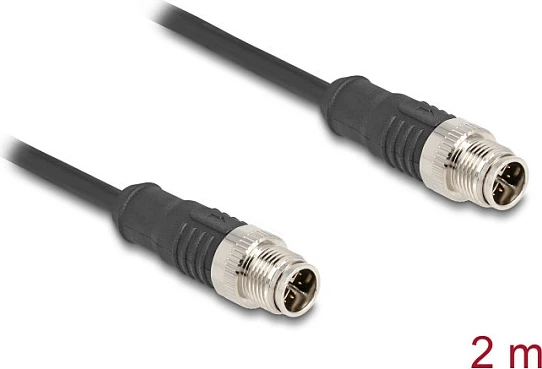 Kabllo DeLOCK M12 X-coded 8-pin, mashkull-mashkull, Cat5e, 2 m, e zezë