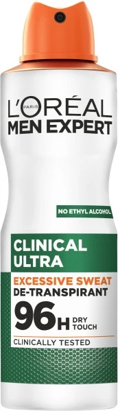 Deodorant spray për meshkuj L'Oreal Paris Men Expert Clinical Ultra 96H, 150ml
