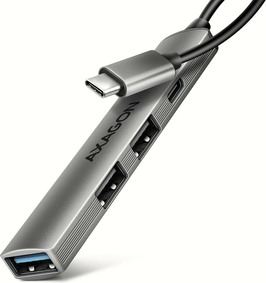 USB-C hub AXAGON HUE-STC 4 porta 1x USB-A 5Gbps 2x USB-A 2.0 + 1x USB-C 2.0 kabllo 12 cm gri