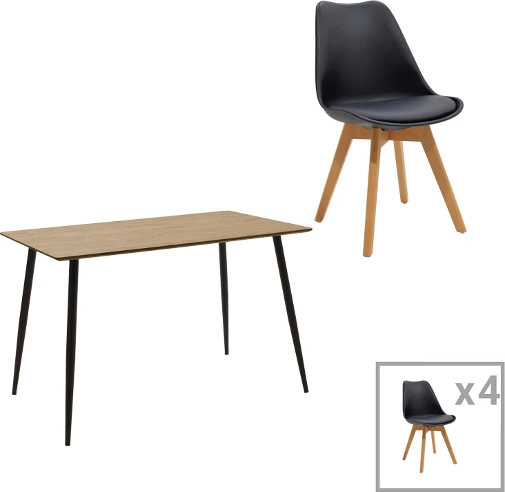 Tavolinë me karrige, ngjyrë e zezë-sonoma, 120x70x76 cm