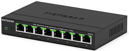Switch NETGEAR MS308E, 8x 2.5G Ethernet, fanless, montim në mur, i zi