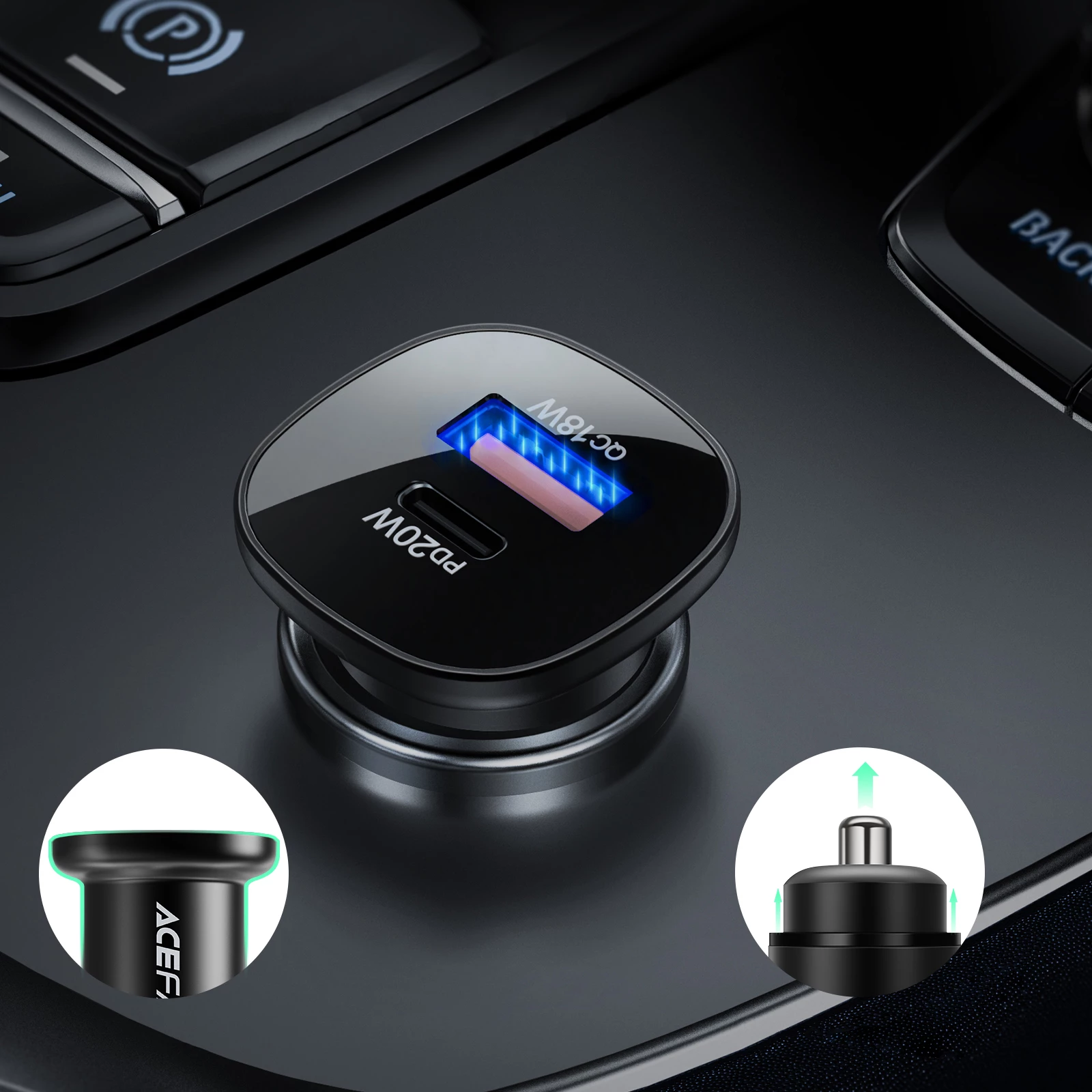 Karikues makine, Acefast, B1, 38W, USB-C + USB, PD 20W, QC 3.0, PPS, 2 porta, i zi