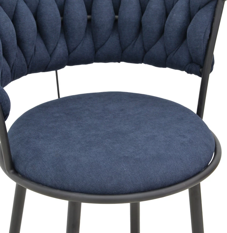 Karrige për bar Alkia, stof ngjyrë kaltër e errët, këmbë metalike të zeza, 50x56x95cm, set prej 2 copash