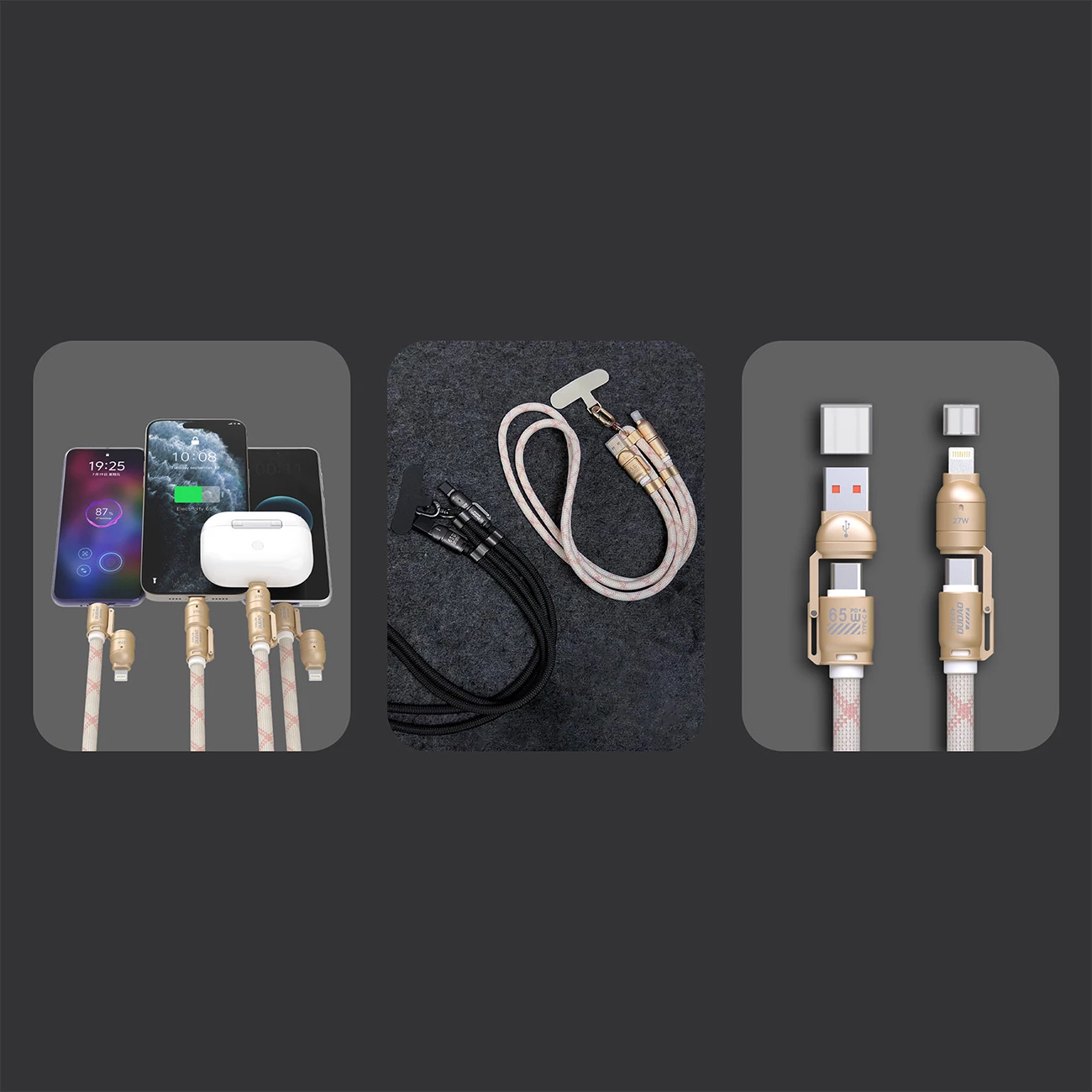 Kabllo multifunksionale Dudao L20MAX 4-në-1, 1.5m, 65W, rozë