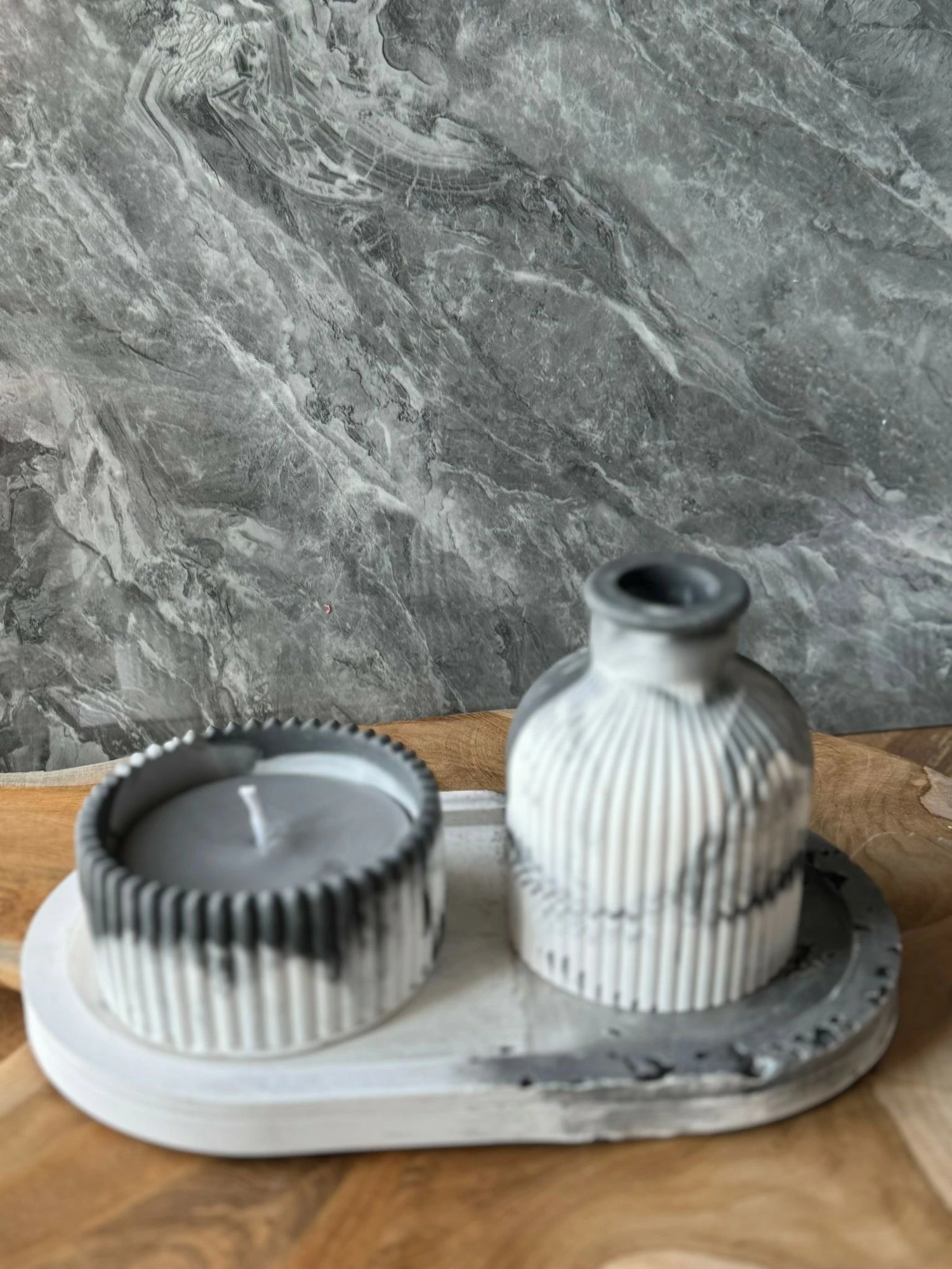 Set qirinjsh (3 copë), Evila Originals, Glamour Candle 11ST, gri dhe bardhë