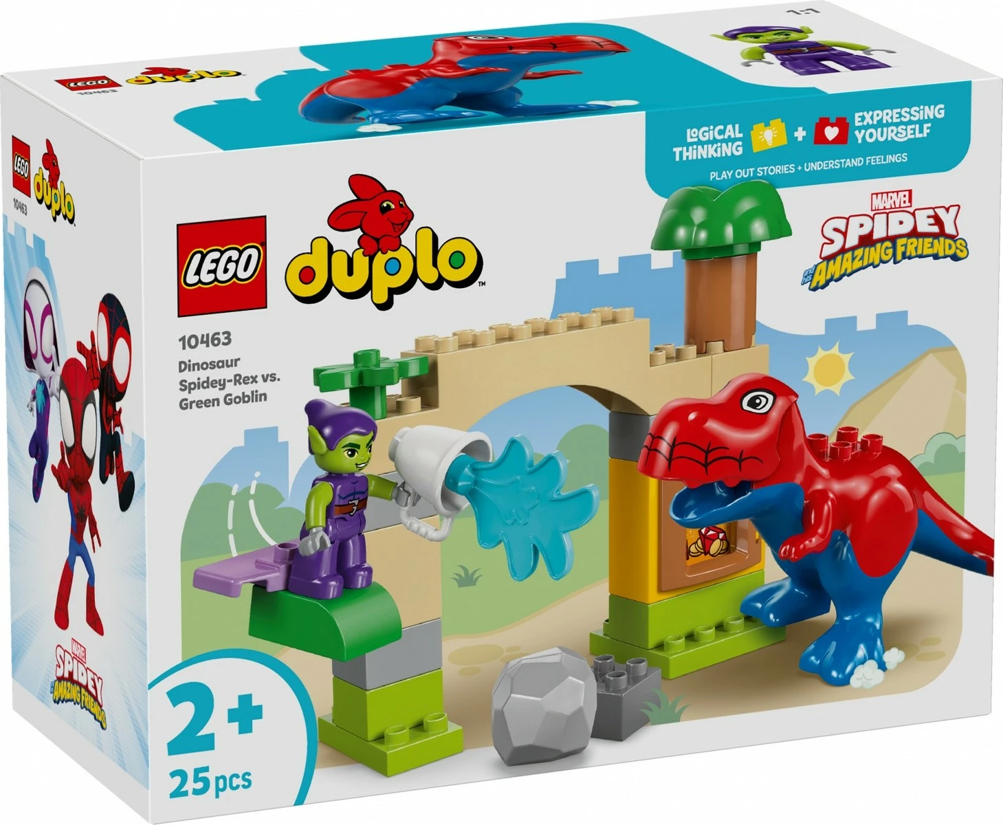 Set blloqe ndërtimi LEGO DUPLO Marvel Spidey-Rex & Green Goblin 10463, 25 copë, 2+