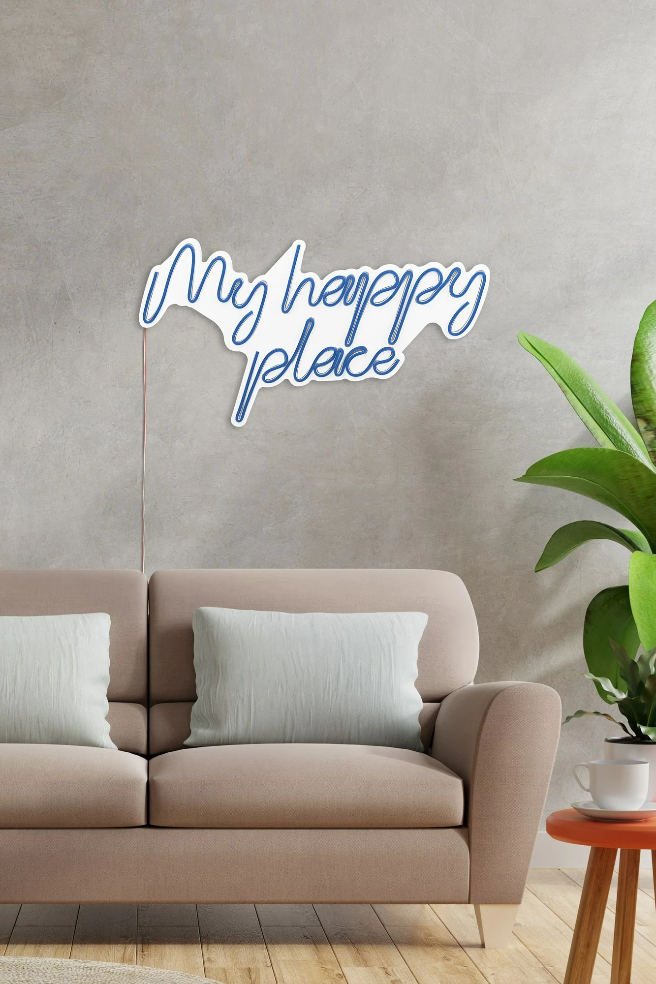 Dekor dritash LED plastike, 'My happy place', ngjyrë e kaltër