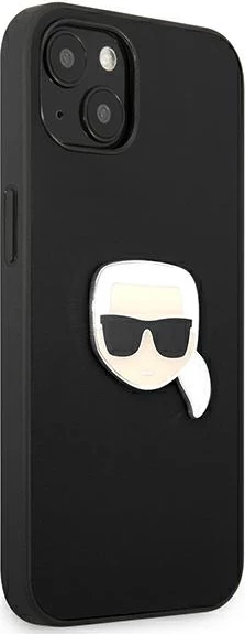 Mbështjellës Karl Lagerfeld KLHCP13SPKMK për iPhone 13 mini, 5.4", i zi, hardcase me lëkurë dhe emblemë metalike