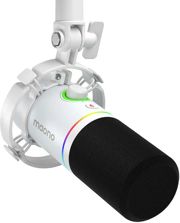 Mikrofon dinamik Maono PD200x, i bardhë, me ndriçim RGB