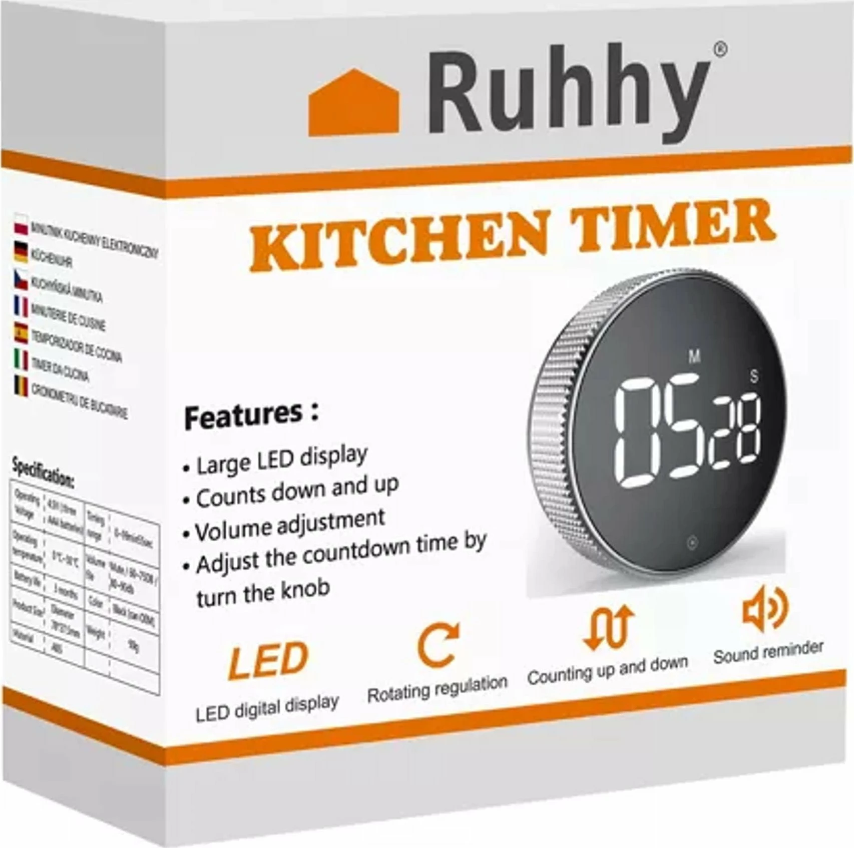Timer digjital Tadar 5900779944022, magnetik, LCD, 0–99 min 55 sek, 3xAAA, e argjendtë