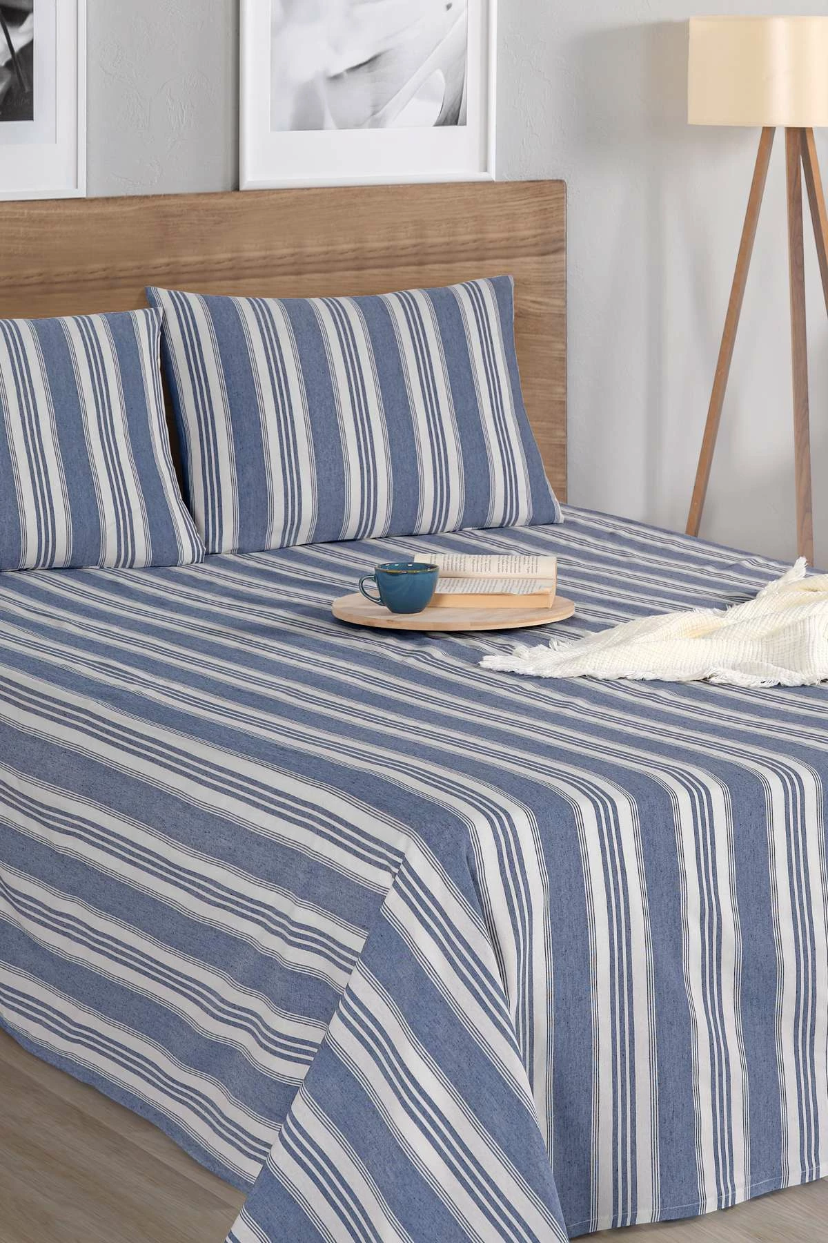 Set çarçafësh dopio L'essentiel, Soft Line, ngjyrë navy
