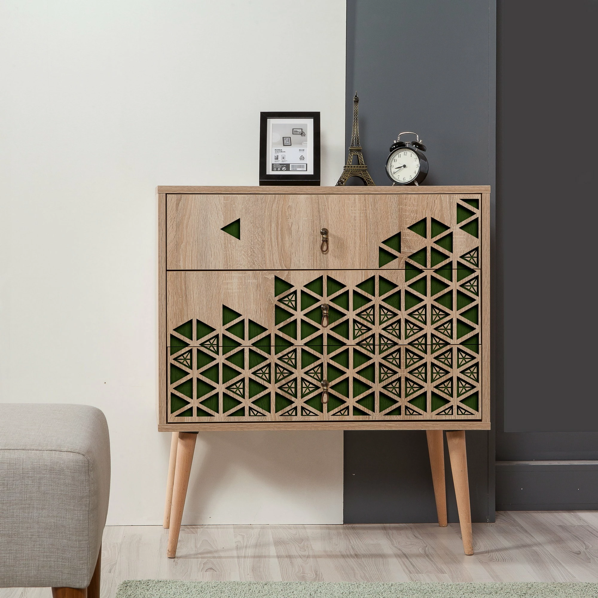 Komodë moderne Skye Decor, ngjyrë lisi Sonoma, Trio - 121