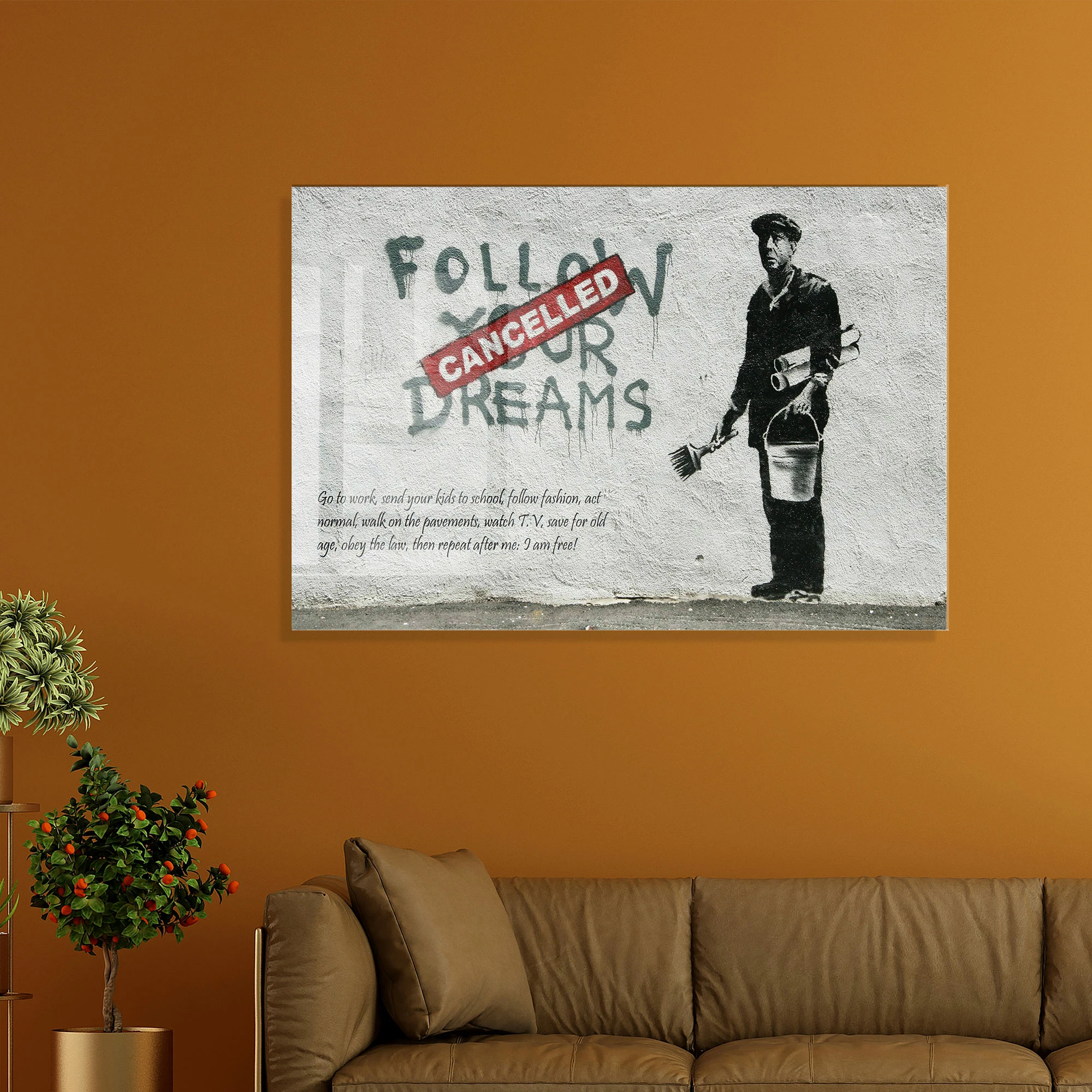 Pikturë dekorative prej xhami të temperuar, Banksy, shumëngjyrëshe, UV-022, 70x100cm