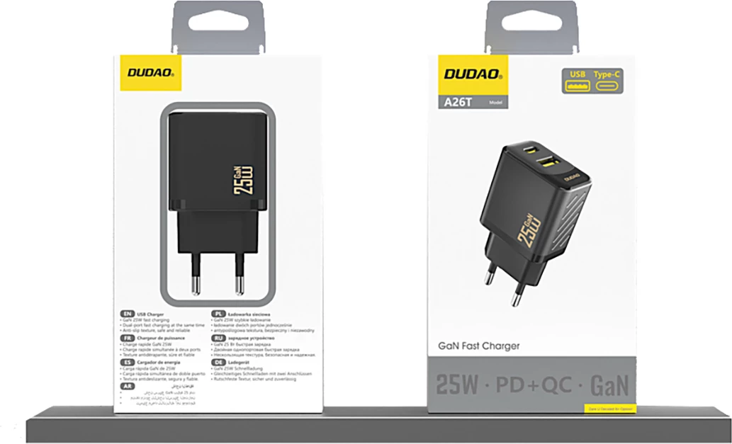 Karikues muri Dudao A26T GaN, 25W, 2 porta USB-A & USB-C, i zi