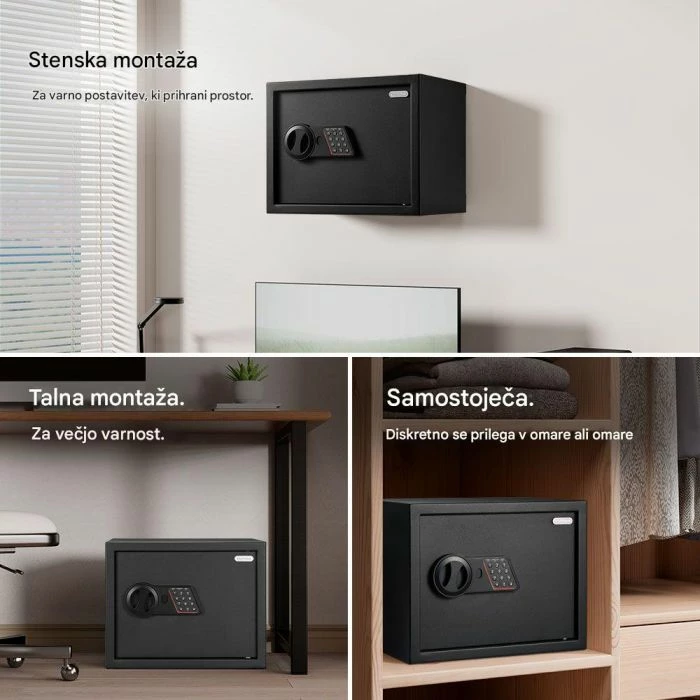 Kasafortë digjitale VONHAUS 3515438, 27 L, 30×38×30 cm, e zezë, me 2 çelësa rezervë + 4 bateri AA