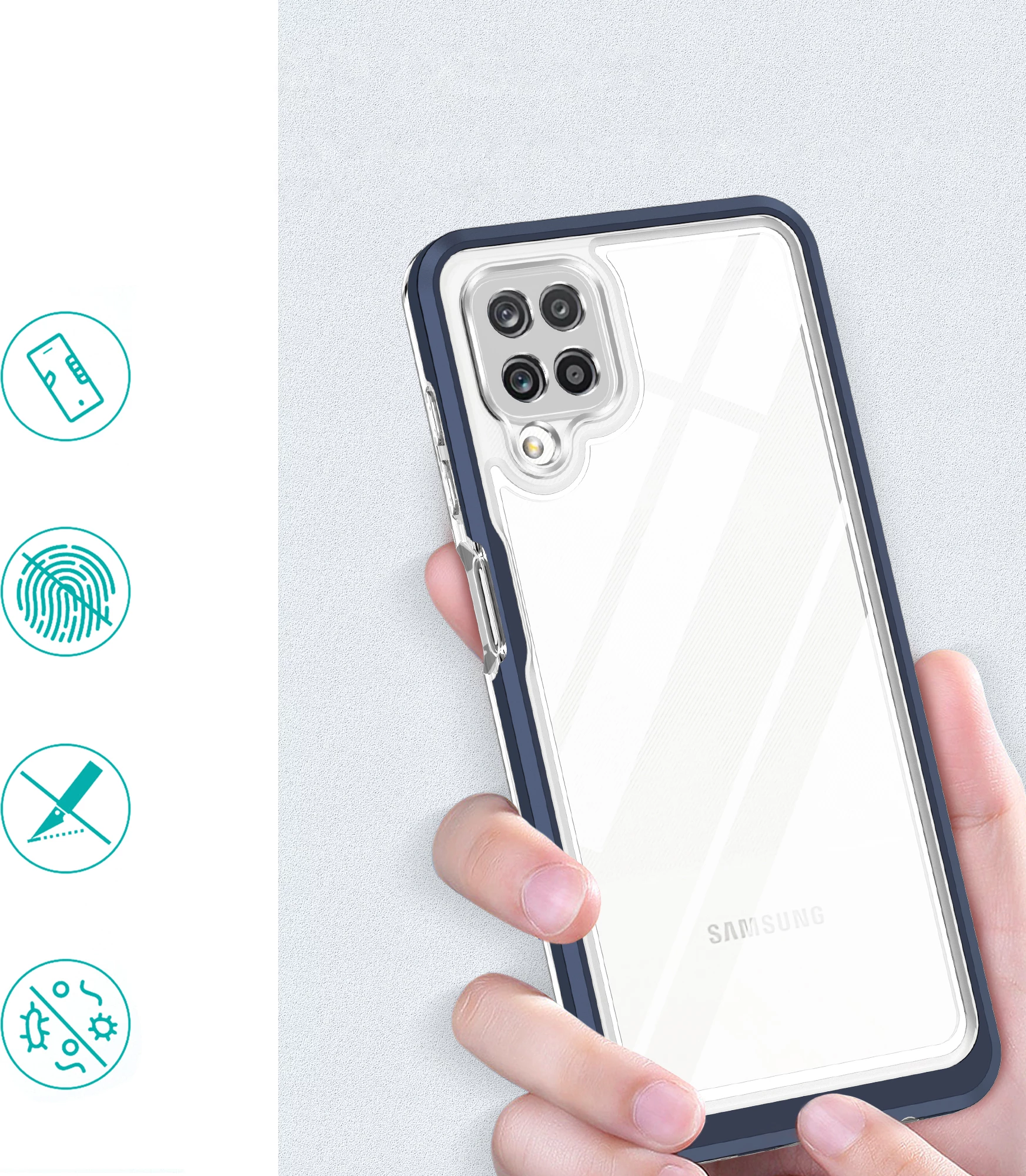 Mbështjellës Hurtel Hybrid Armor Clear 3in1 për Samsung Galaxy A12 5G, Blu/Transparent