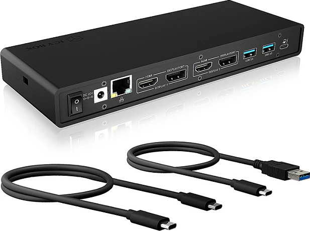 Docking station ICY BOX IB-DK2245AC, USB-C/USB-A, HDMI/DisplayPort, Ethernet, e zezë