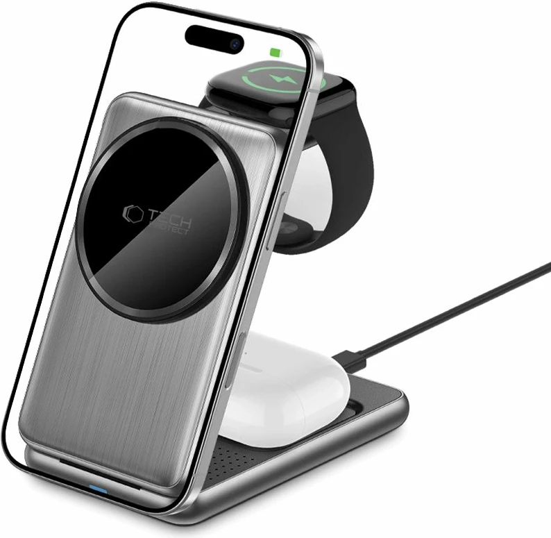 Karikues induktiv 3-në-1 Tech-Protect QI15W-A42 me MagSafe, Gri