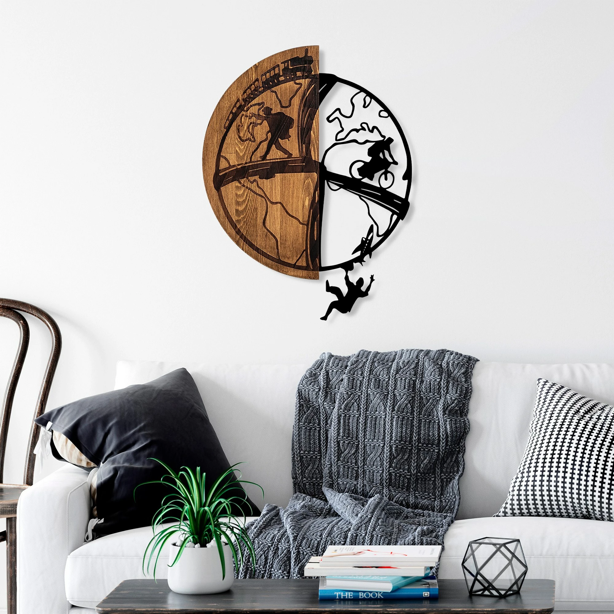 Aksesor dekorativ prej druri për mur, Wallity, Globetrotting, ngjyrë arre dhe e zezë, 50x66cm