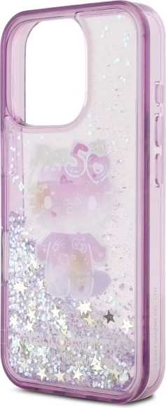 Mbështjellës Hello Kitty Liquid Glitter 50TH Anniversary Party për iPhone 16 Pro, Violet