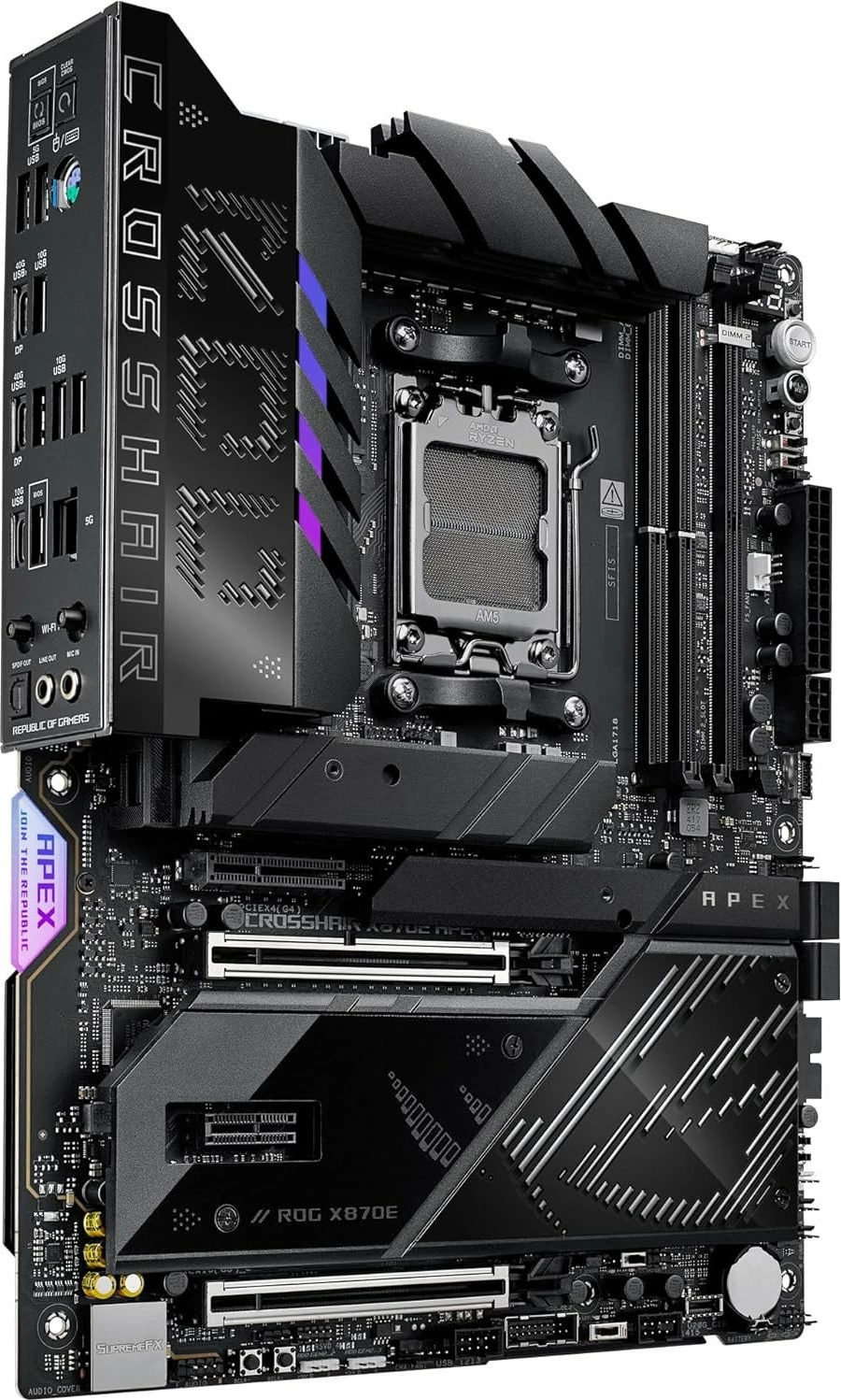 Pllakë amë Asus ROG Crosshair X870E Apex AM5 ATX DDR5 Wi‑Fi 7, e zezë, me antenë WiFi dhe fan kit