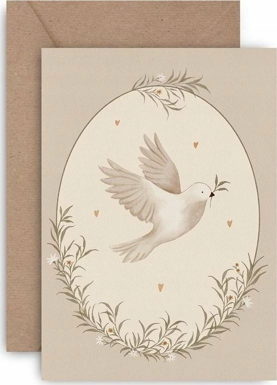 Kartolinë urimi Teka Dove për pagëzim dhe kungim të parë 12x17 cm, me zarf kraft