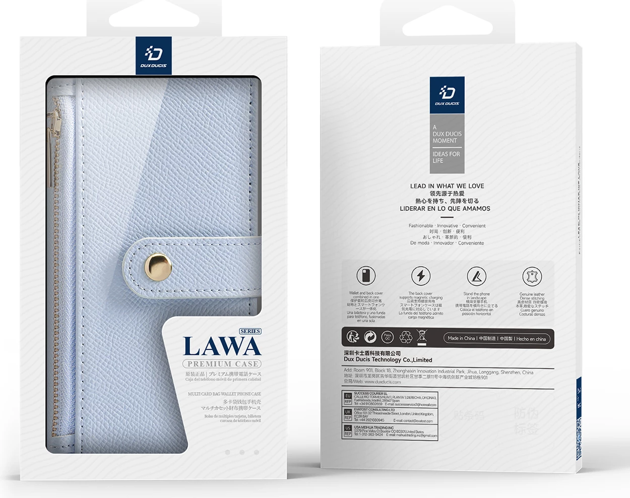 Mbështjellës Dux Ducis Lawa për iPhone 16 Pro, lëkurë, me portofol magnetik të ndashëm, kaltër