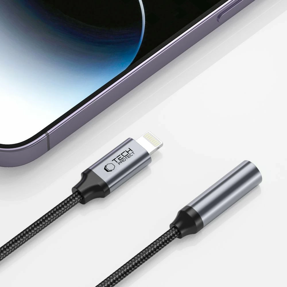 Adapter audio Tech-Protect UltraBoost, Lightning në 3.5mm, i zi