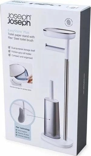 Set aksesorësh banjoje Joseph Joseph EasyStore 70519, mbajtës letre tualeti me furçë Flex dhe kontejner higjiene, i bardhë