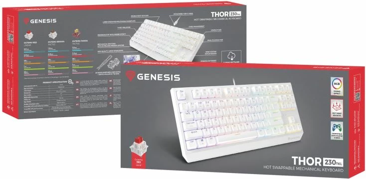 Tastierë mekanike gaming Genesis Thor 230 TKL, e bardhë