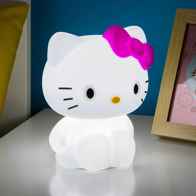 Llambë nate silikoni Paladone Hello Kitty, e rikarikueshme, dritë e butë, e bardhë me fjongo rozë