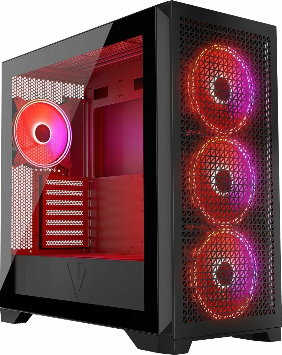 Kasë Modecom Volcano Expanse T Apex ARGB (AT-EXPANSE-TG-10-000000-0002), Midi Tower ATX/µATX/ITX, 4x140mm ARGB fan, USB-C, e zezë