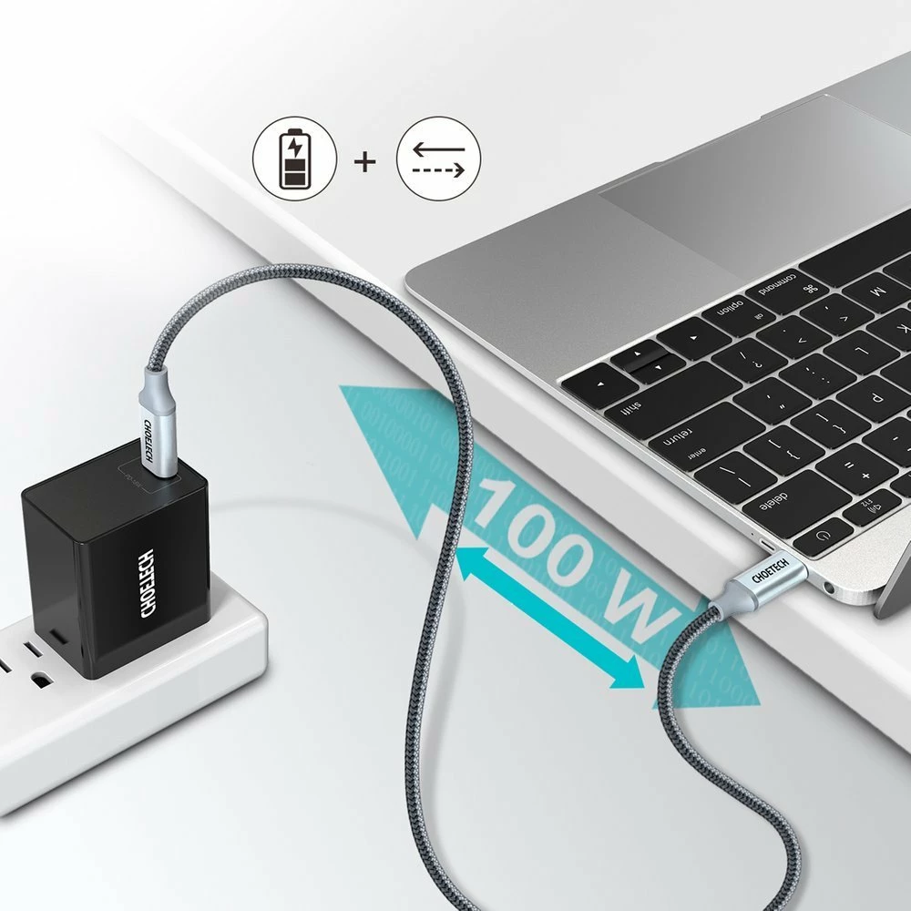 Kabllo USB-C në USB-C Choetech XCC-1002-GY, 1.8m, 100W, Gri