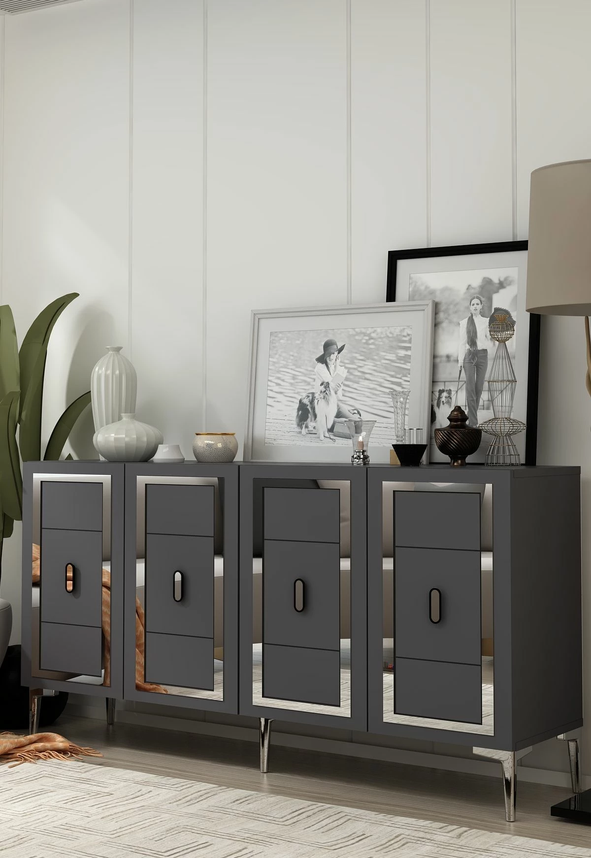 Konsolë Skye Decor, Orion, anthracite, argjend